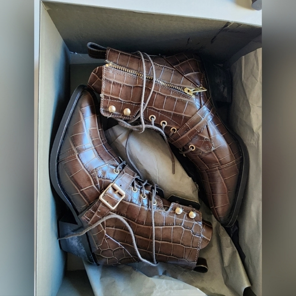 All saints womens Lace Up Zip Up boots size 6 Croc Style ALLSAINTS Boot